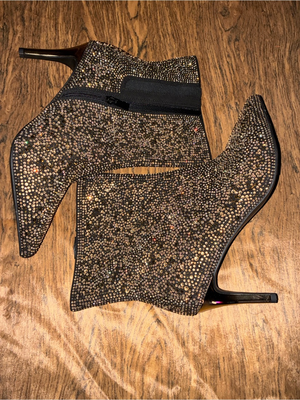 Embellished Gold Pointed Toe Stiletto Bootie (Size 13 WW)